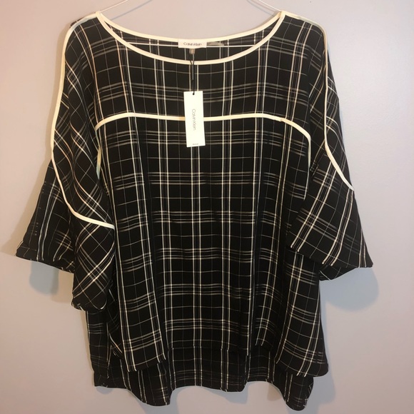 Calvin Klein Tunic Top Sz 2x Black and White Plaid - Picture 3 of 5